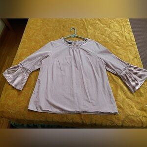 Talbots Pink Striped Flare Sleeve Blouse